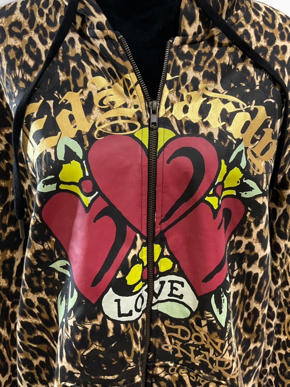 Ed Hardy Leopard Zip Hoodie with Red Heart Tattoo Graphic XL - Picture 2 of 8